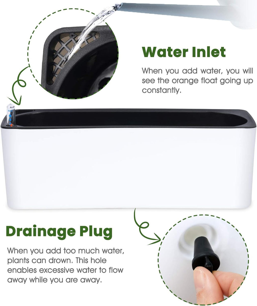 Self-Watering Rectangular Planters for Indoor Herb Garden, 2-Pack with Water Gauge P2110