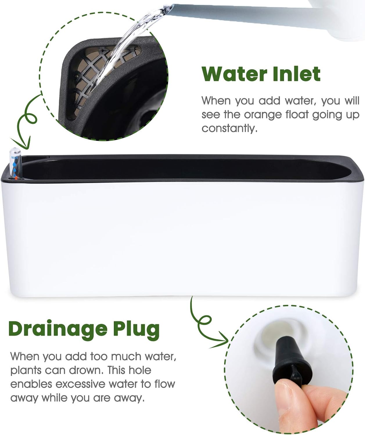 Self-Watering Rectangular Planters for Indoor Herb Garden, 2-Pack with Water Gauge P2110
