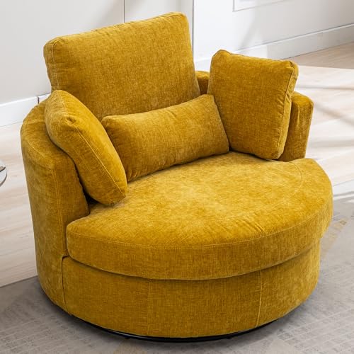 Oversized Swivel Barrel Chair with Ottoman, Chenille, Beige X252712