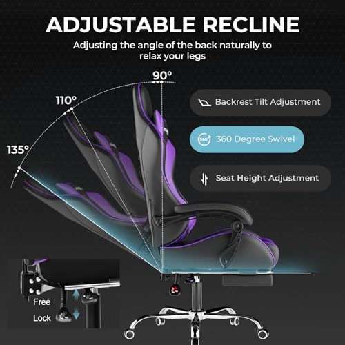 Gaming Chair with Footrest and Lumbar Support, Height Adjustable, 360° Swivel, Blue U7447