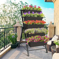 Homdox 3.74FT Vertical Raised Garden Bed, 5 Tiers Elevated Garden Planters, 23 * 26 * 45Inch Indoor Outdoor Raised Planter Box with 4 Hooks for Vegetables Flowers on Patio Balcony Garden, Brown
