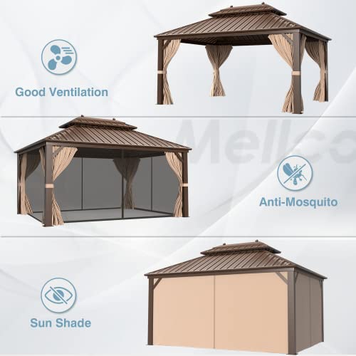 12x16 ft Hardtop Gazebo with Galvanized Steel Roof, Curtains and Netting V821