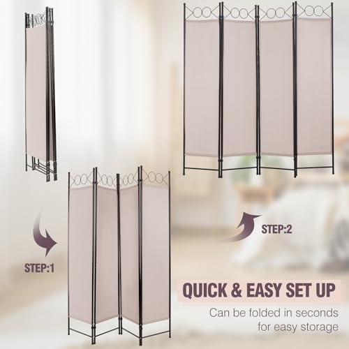 4 Panel Room Divider 6FT Steel Frame Folding Privacy Screen S6430