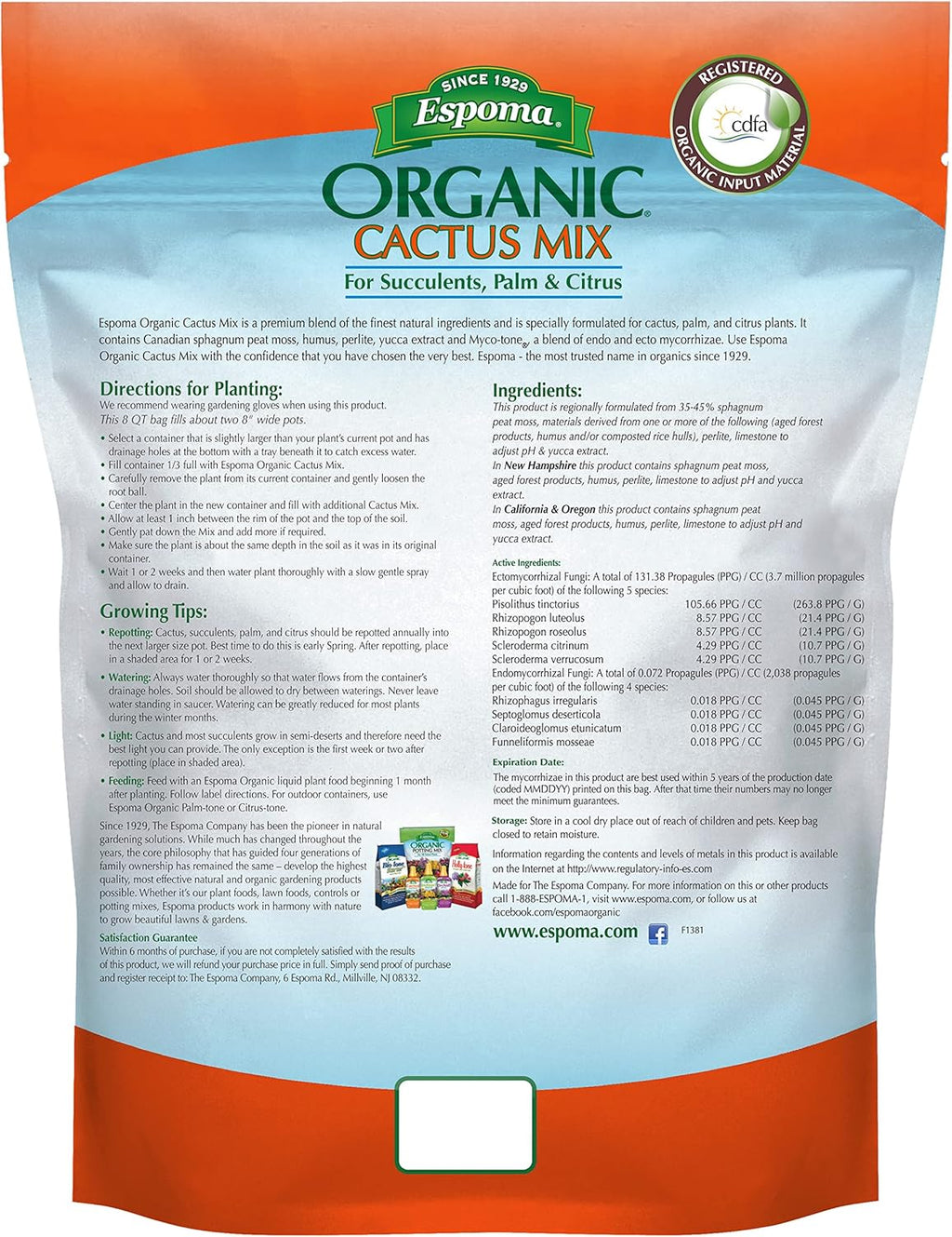 Organic Cactus Potting Soil Mix for Indoor and Outdoor Containers, 8 qt O682388