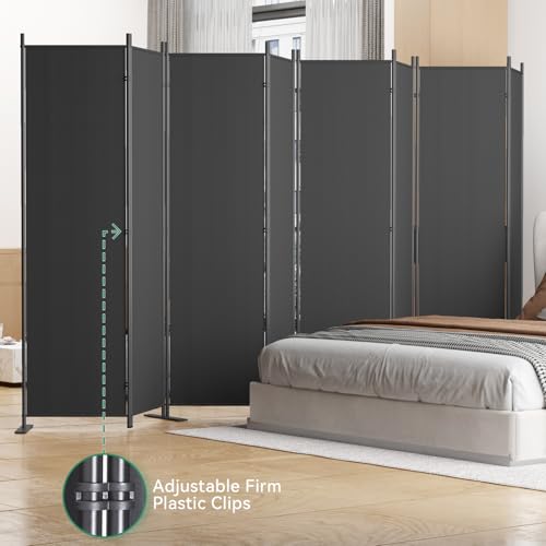 8-Panel 6 ft Tall Indoor Folding Room Divider, Portable Privacy Screen, Freestanding Partition, Dark Grey K442