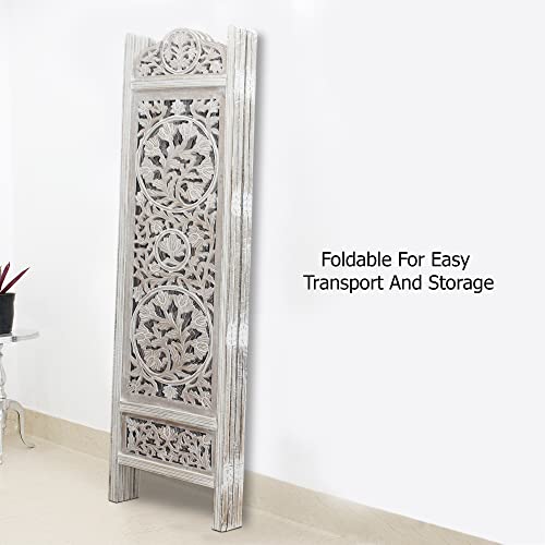 4 Panel Folding Wood Room Divider, Antique Brown, 72 x 80 L396608
