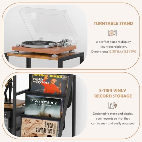 Record Player Stand with Guitar and Vinyl Storage Z518258