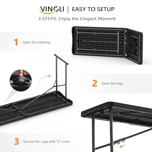 6 FT Narrow Folding Table, HDPE Tabletop with Metal Frame, White K503