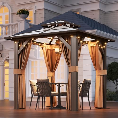 12x16 Hardtop Gazebo with Netting and Curtains, Aluminum Frame, Polycarbonate Roof N71921