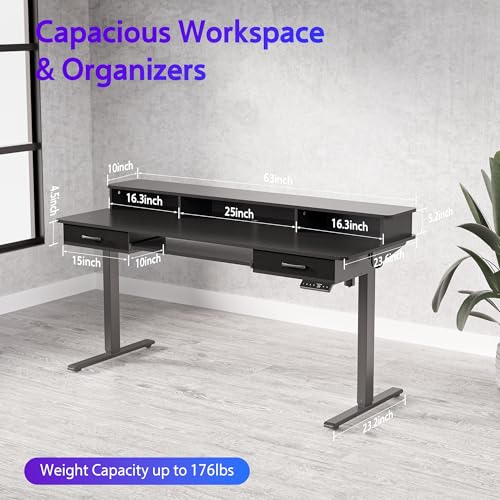 Electric Standing Desk with 2 Drawers, Height Adjustable for Home Office B137