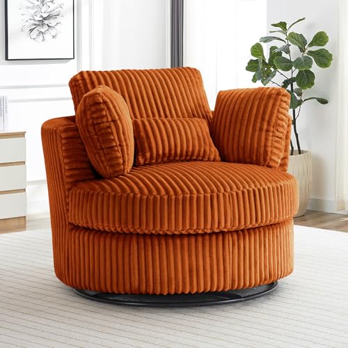 Swivel Barrel Chair with Ottoman for Living Room Bedroom, White W553228