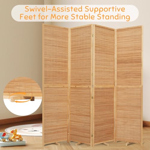 Bamboo Room Divider Folding Privacy Screen, 4 Panel, Beige T32841