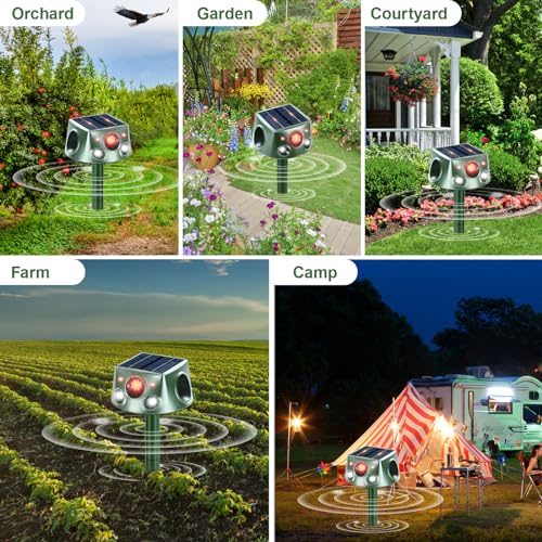 Solar Animal Repeller 360° Ultrasonic with Motion Sensor & LED Flashing Q26468