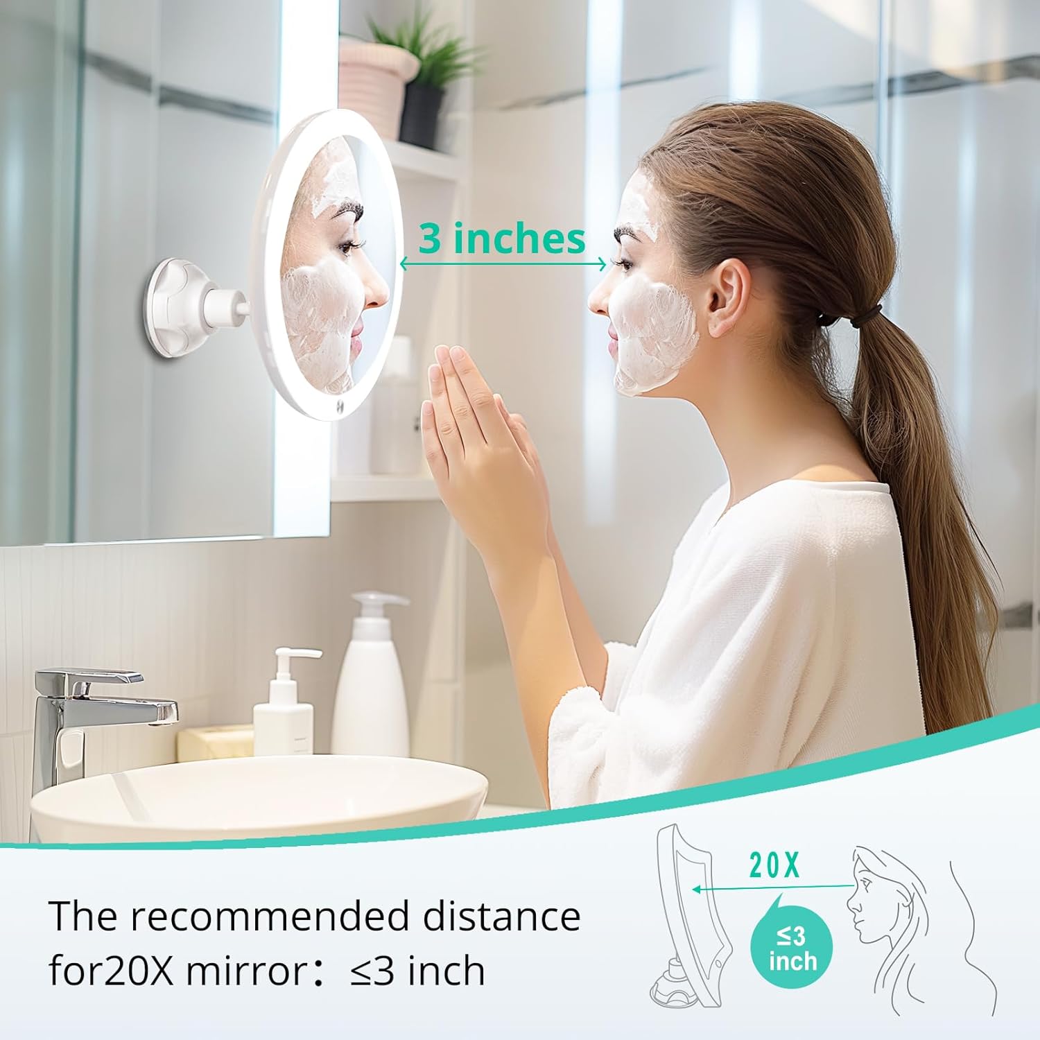 20X Lighted Magnifying Mirror with Suction Cup for Bathroom K92561