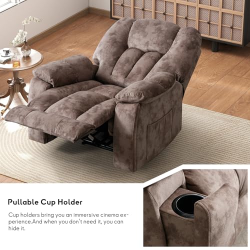 Manual Recliner Chair for Adults with Massage and Heat, Fabric, Brown C9569