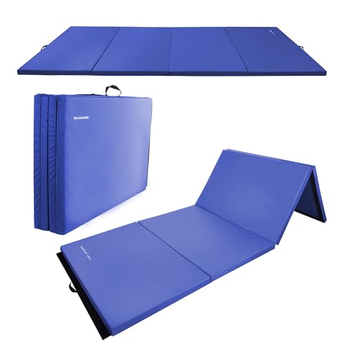 Folding Exercise Aerobics Mat, 4'x8'x2" Extra Thick High Density Gymnastics Mat, Anti Tear Exercise Aerobics Mats for MMA, Stretching, Cheerleading Martial Arts, Gymnastic, Blue