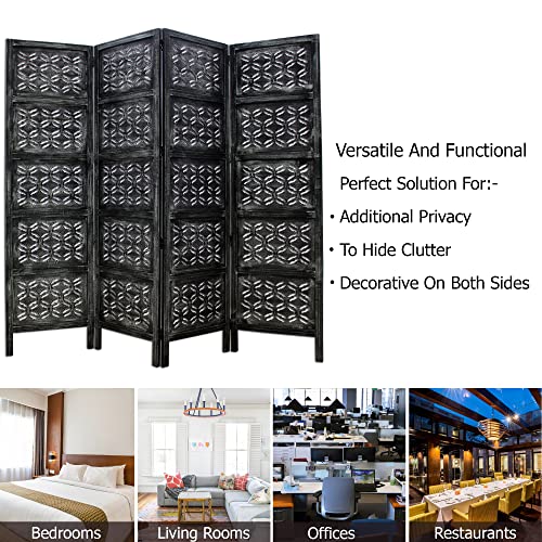 4 Panel Folding Wood Room Divider, Antique Brown, 72 x 80 L396608