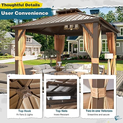 10'x13' Hardtop Gazebo with Polycarbonate Double Roof, Aluminum Frame, Curtains and Netting N263
