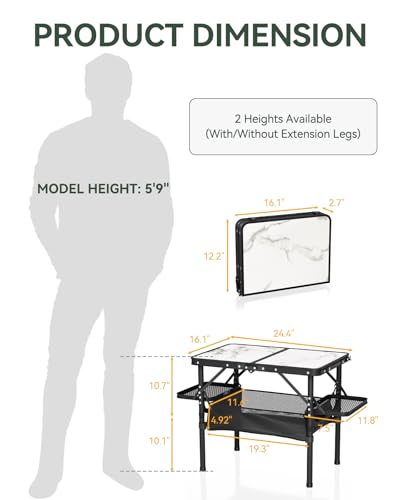 Folding Camping Table Small 2ft Portable Aluminum W647