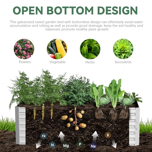 Galvanized Raised Garden Bed 8x4x2ft, Large Metal Planter Box for Vegetables, Flowers, Herbs J9369