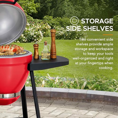 Charcoal Kamado Grill with Pizza Stone and Wheels Q84418