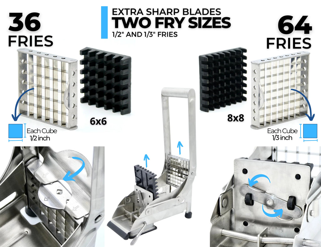 French Fry Cutter Potato Slicer with 1/2 and 1/3-Inch Blades, Stainless Steel H803