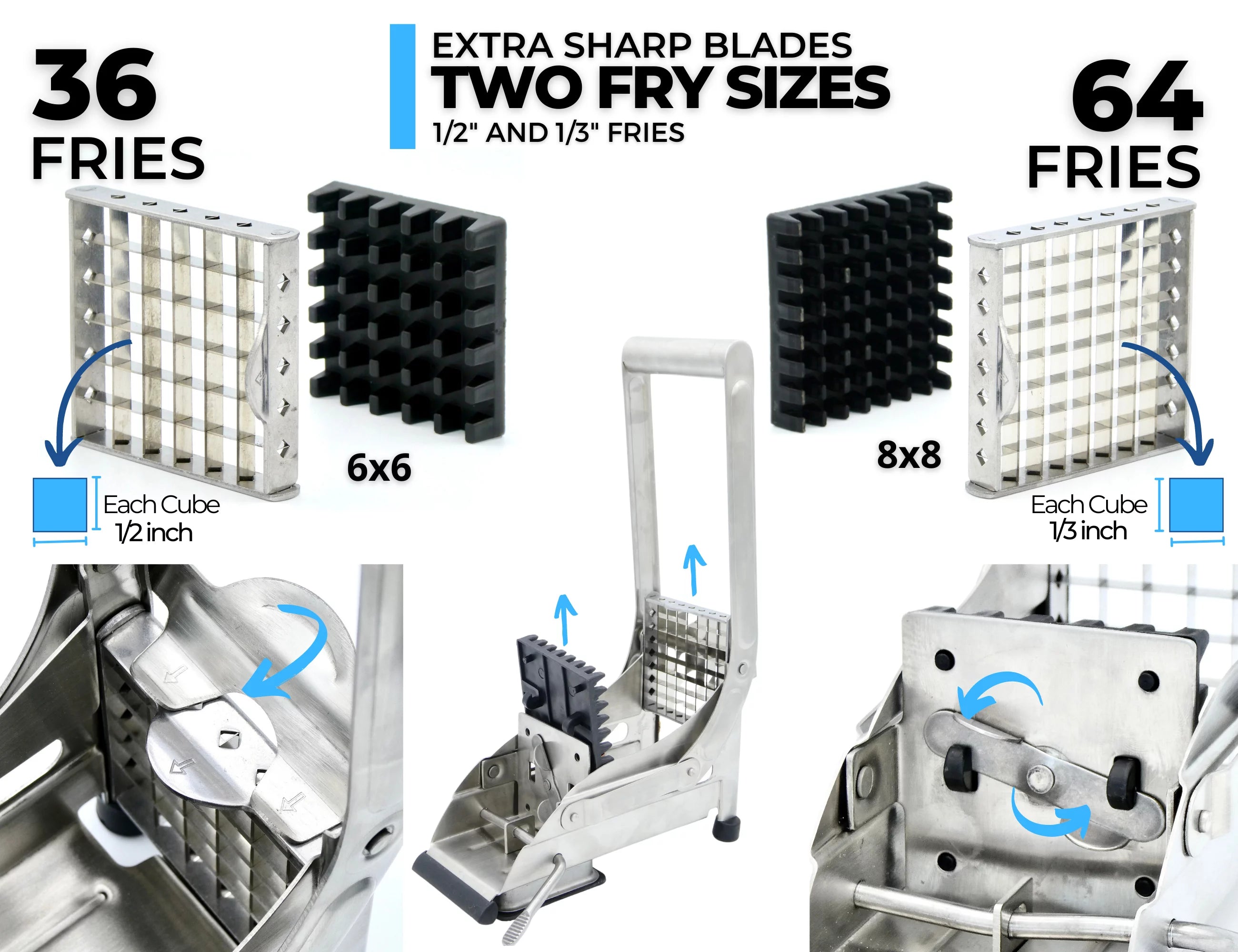 French Fry Cutter Potato Slicer with 1/2 and 1/3-Inch Blades, Stainless Steel H803