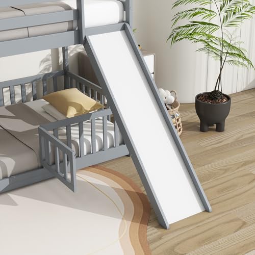 Twin Over Full Bunk Bed with Slide and Storage Stairs C57577