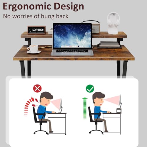 Small Desk with Adjustable Monitor Stand for Small Spaces, Grey D8453