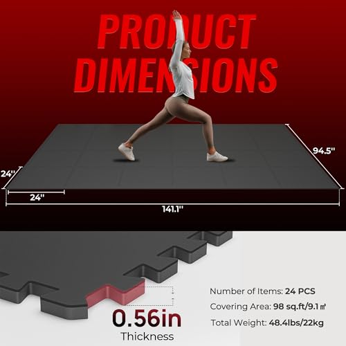 24 Pcs Interlocking EVA Foam Gym Mats with Rubber Top, Black A6287