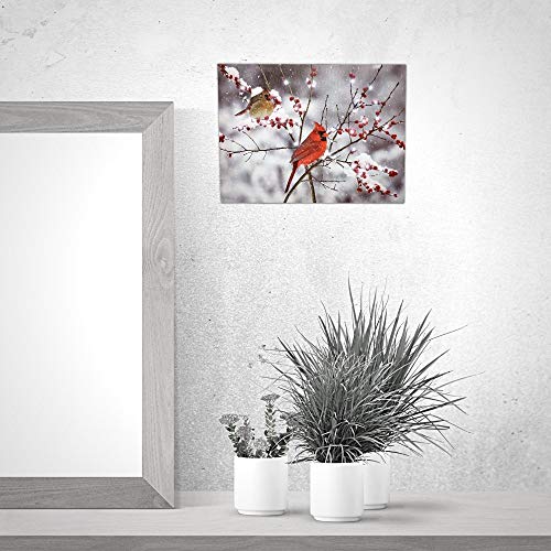 LED Cardinals Canvas Print with Holiday Berries P627
