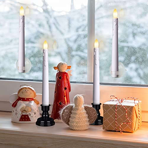 Flameless Flickering Taper Candles with Remote and Timer, 8 Inch, Ivory O49493