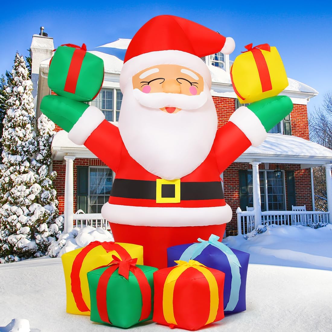 6 ft Christmas Santa Inflatables Outdoor Decorations with Present Boxes and Built-in LEDs H171
