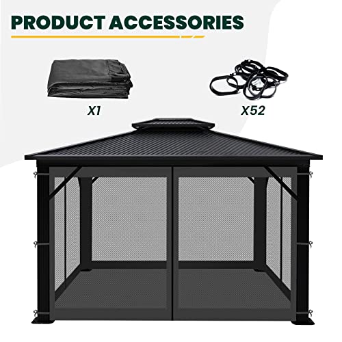 10 x 10 ft Gazebo Mosquito Netting with Zippers, 4-Panel Sidewall, Black T86124