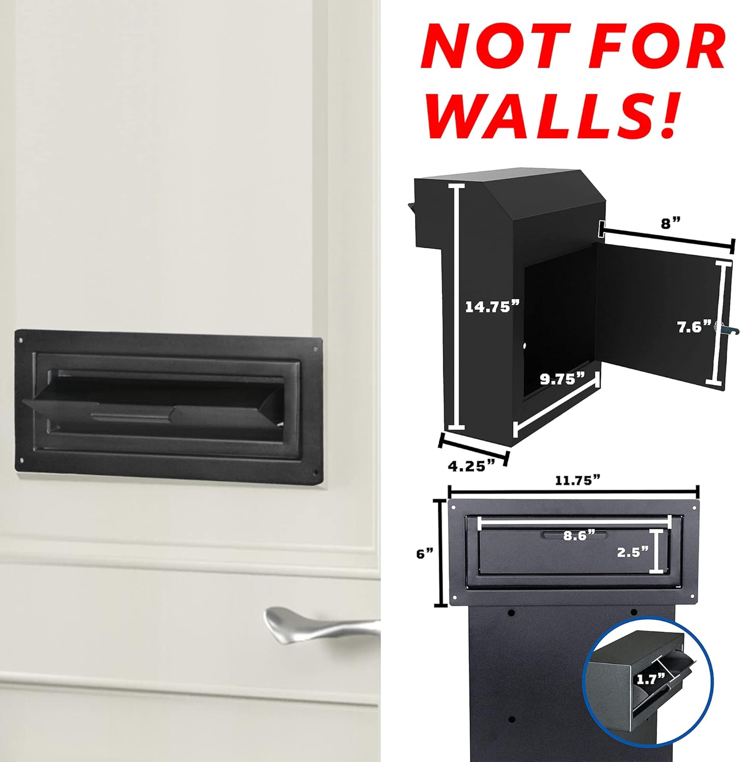 Door Drop Box for Mail, Rent, Deposit, and Night Key - Locking Steel Mailbox with Rear Access O3606