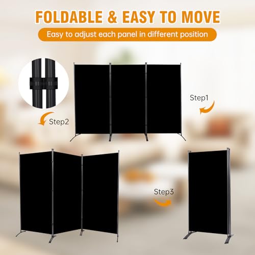 Room Divider Screen 3 Panel Folding Partition with Metal Frame, Grey M4968