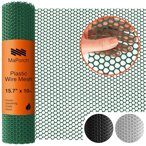 MAPORCH Green Plastic Wire Mesh Fence 15.7IN x 10FT Roll - Ideal for Poultry, Dogs, Rabbit, Snake Barrier & Gardening - Durable Plastic Chicken Wire Mesh - Versatile Plastic Fencing & Netting Solution