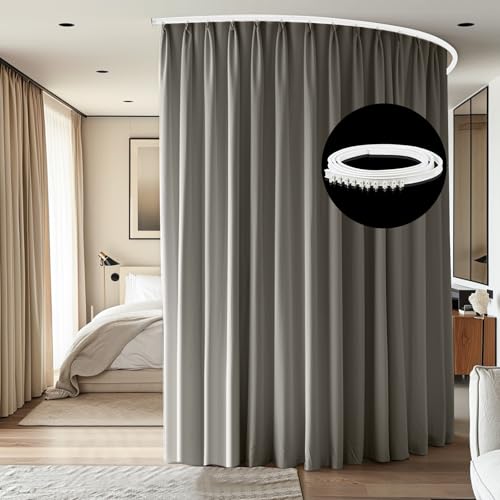 Ceiling Mounted Room Divider Curtain Track Set, Blackout Panel, White Rail, 8.3 x 7 ft K66131