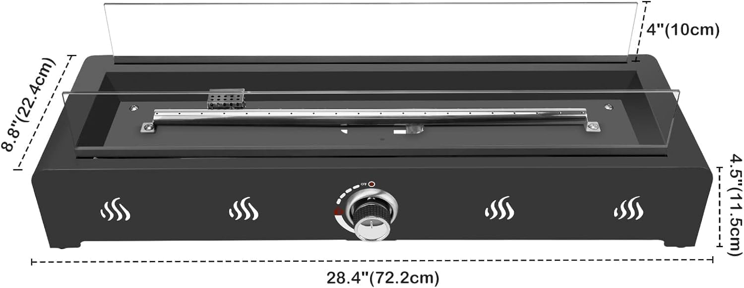 28 Inch Tabletop Gas Fire Pit with Glass Wind Guard and Lava Rock X571184