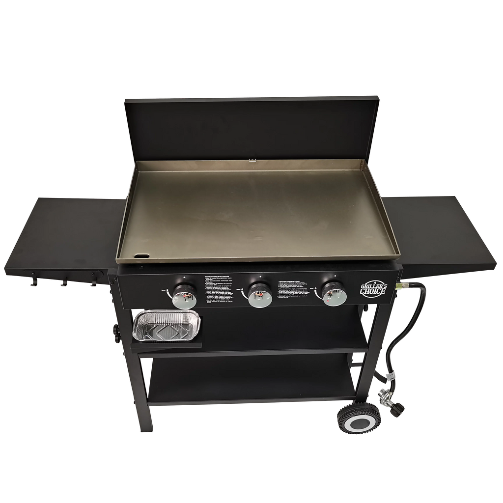 Griller's Choice Outdoor Griddle Grill Propane Flat Top - Hood Included, Large Flat Top Grill, 2-in-1 Portable, Paper Towel Holder