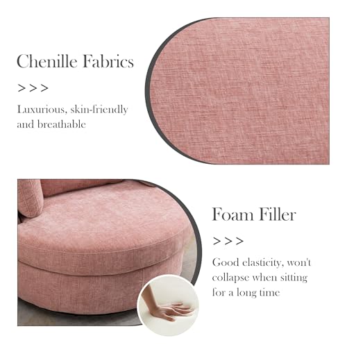 Oversized Swivel Barrel Chair with Ottoman, Chenille, Beige X252712