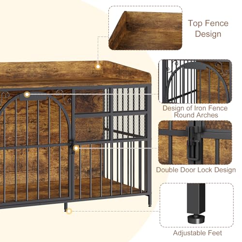 Large Dog Crate Furniture with Chew-Resistant Finish, Indoor Wooden Kennel for Medium to Large Dogs M409602