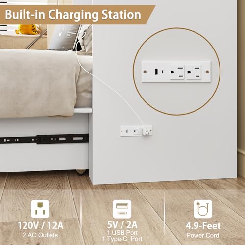 Murphy Bed with Storage and Charging Station, Foldable Panel, for Guest Bedroom, Living Room, Office V324