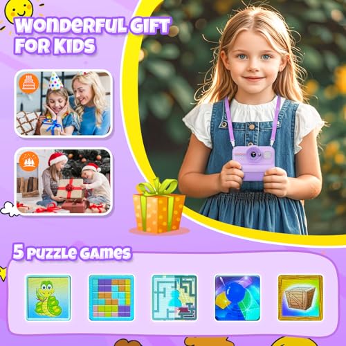 Kids Instant Print Camera 1080P HD with 3 Rolls Paper & 32GB Card V473