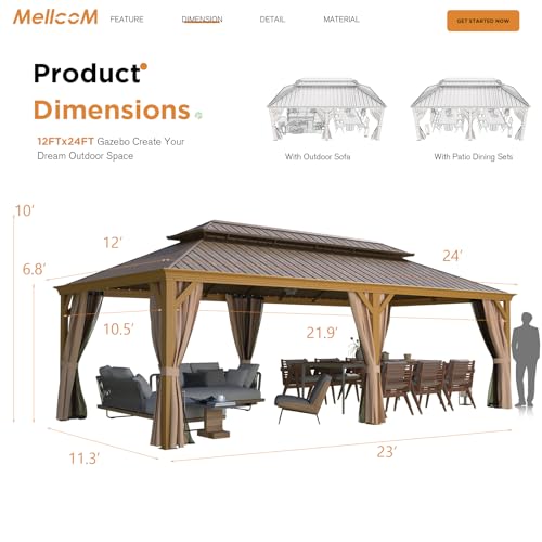 12x16 ft Hardtop Gazebo with Galvanized Steel Roof, Curtains and Netting V821