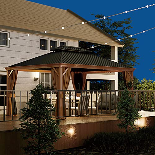 10 x 12 ft Hardtop Gazebo with Netting and Curtains, Double Roof Metal Canopy for Patio I7305