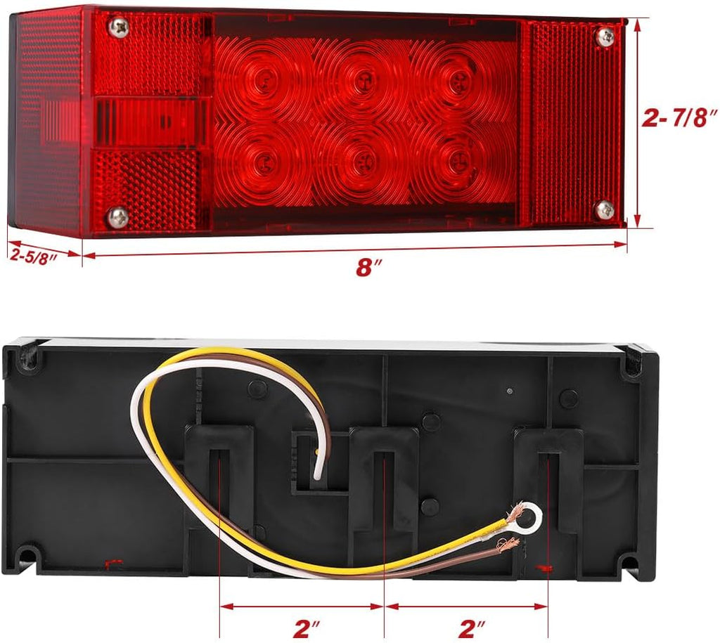2PCS 12V LED Submersible Rectangular Trailer Lights, Tail Stop Turn Running Lights Kit U685139