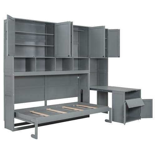 Twin Murphy Bed with Wall Frame, Closet, Drawers and Desk, White D510253