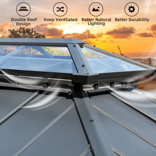 12x20 Hardtop Gazebo Double Roof Galvanized Steel Outdoor Aluminum Frame with Netting and Curtains M3306