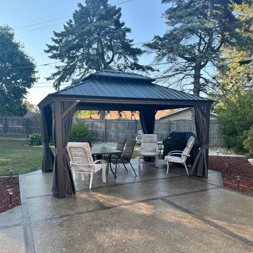 10' x 14' Permanent Hardtop Gazebo with Galvanized Steel Double Roof, Curtains and Netting Included M96664